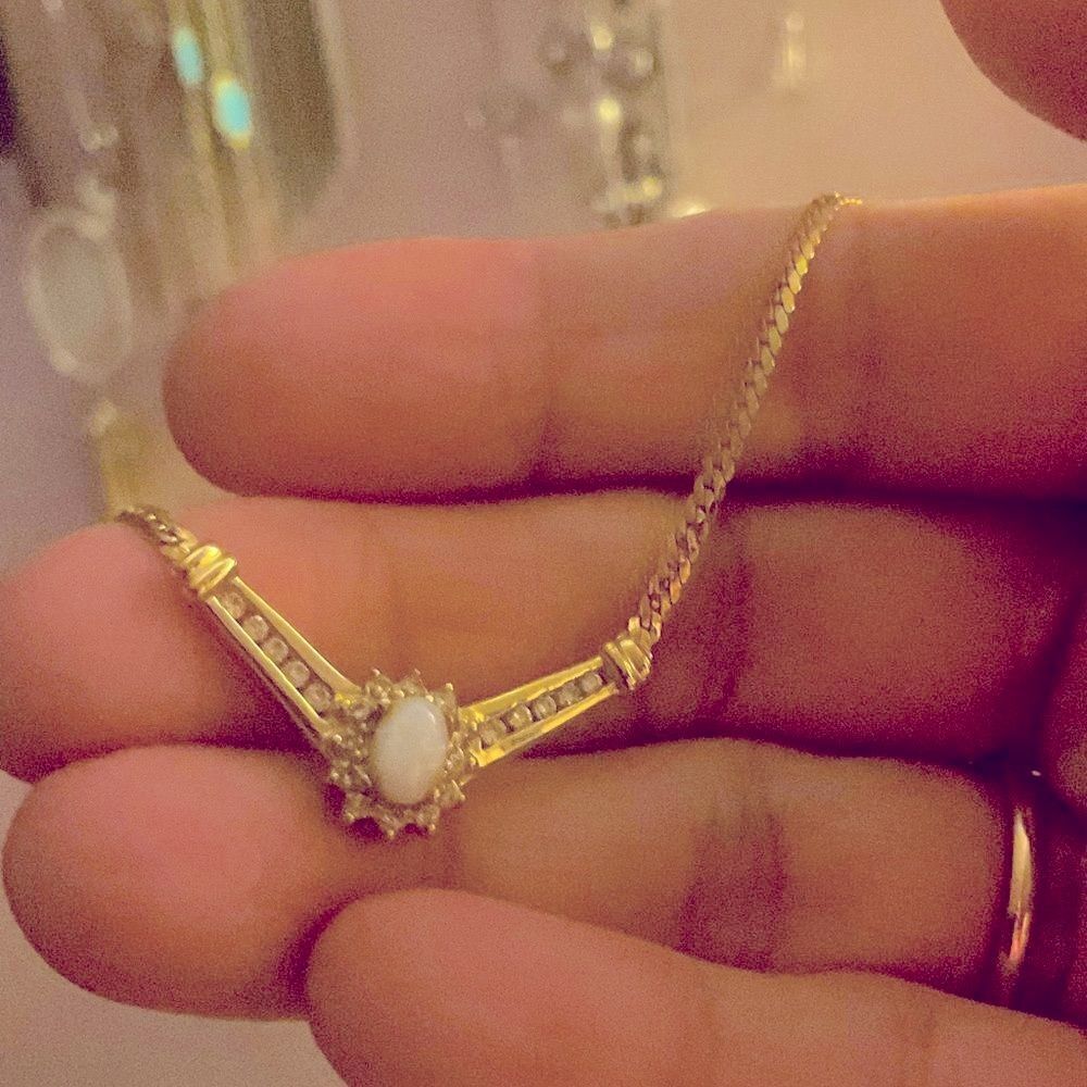 VTG 14k Yellow Gold *RARE* AV Alwand Vahan 🌺Opal🌺Diamond Necklace - Picture 2 of 12